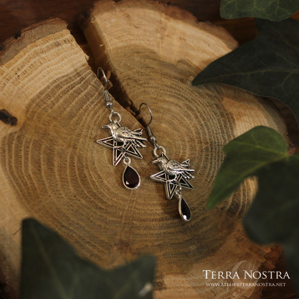 Boucles d'Oreilles "Bewitched" witchy / Gothiques avec pentacle et corbeau