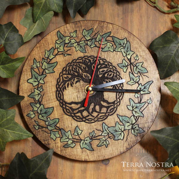 Engraved wooden clock — Tree of Life