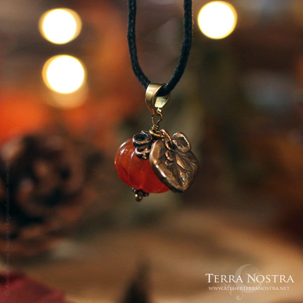 "Harvest" bronze and carnelian pumpkin pendant