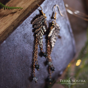 "Alessa" fern earrings — Bronze and moss agate