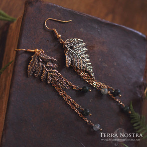 "Alessa" fern earrings — Bronze and moss agate