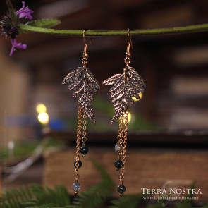 "Alessa" fern earrings — Bronze and moss agate