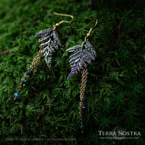 "Alessa" fern earrings — Bronze and moss agate