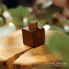 Cubes de pyrite sur socle en bois