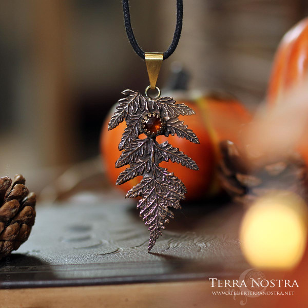"Alessa" fern pendant with orange kyanite