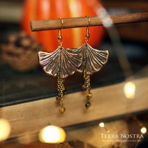 "Kino" ginkgo earrings — Bronze and gemstones