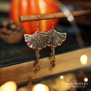 "Kino" ginkgo earrings — Bronze and gemstones