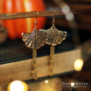 "Kino" ginkgo earrings — Bronze and gemstones