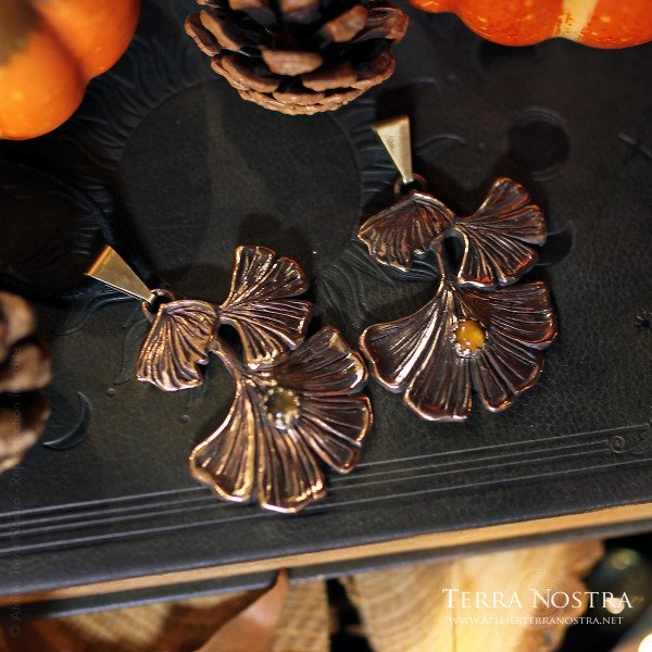 Grand Pendentif Ginkgo "Kino" en citrine