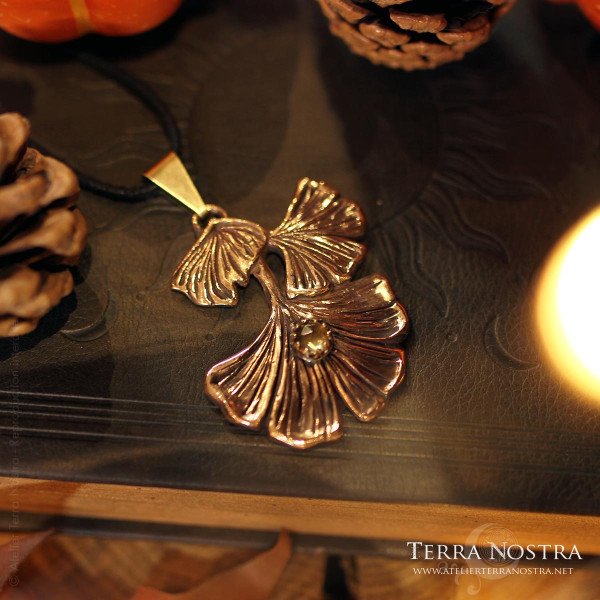 Grand Pendentif Ginkgo "Kino" en citrine