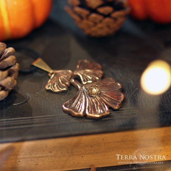 Grand Pendentif Ginkgo "Kino" en citrine