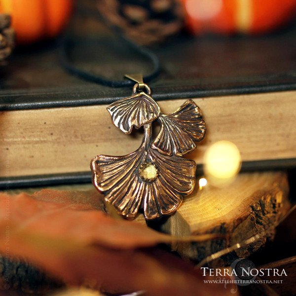 Grand Pendentif Ginkgo "Kino" en citrine