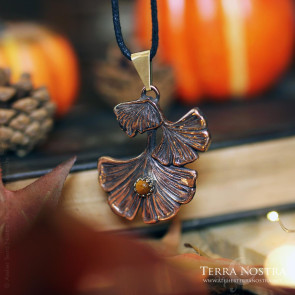 Grand Pendentif Ginkgo "Kino" en oeil de tigre