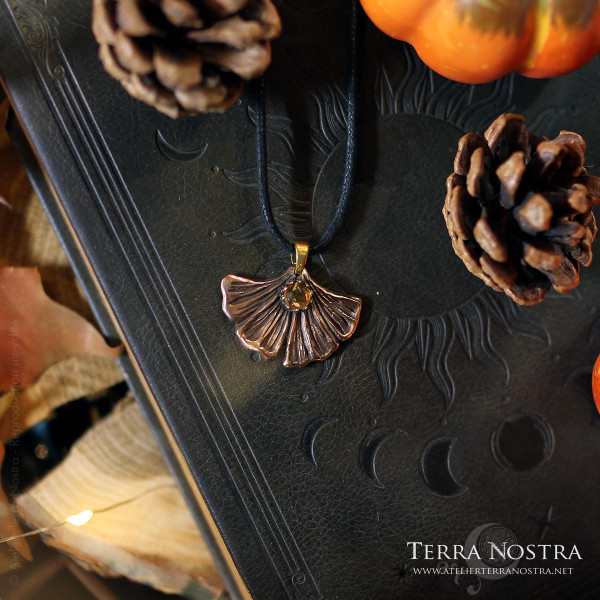 Petit Pendentif Ginkgo "Kino" en citrine