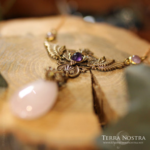 Collier "Wings of Fantasy" doré — améthyste et quartz rose