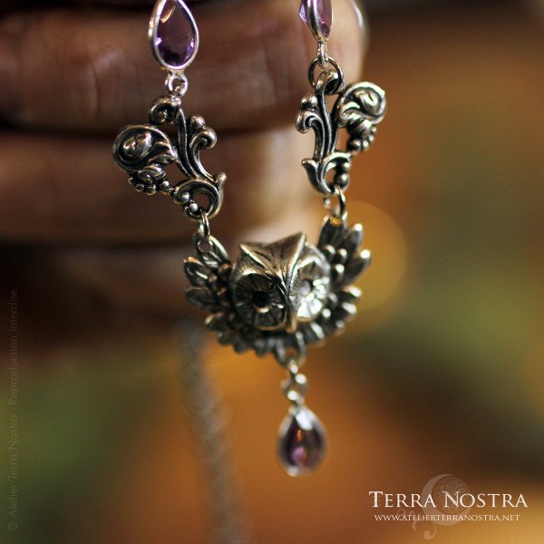 Collier hibou "Louma" en pierres naturelles