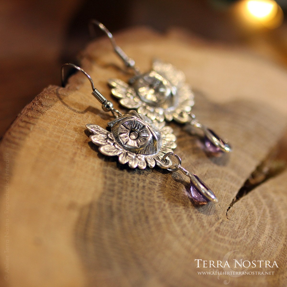 Boucles D'oreilles Vintage En Métal Et Pierre Naturelle - Faites Main - Occasion (bon état Avec Traces D'usure)
