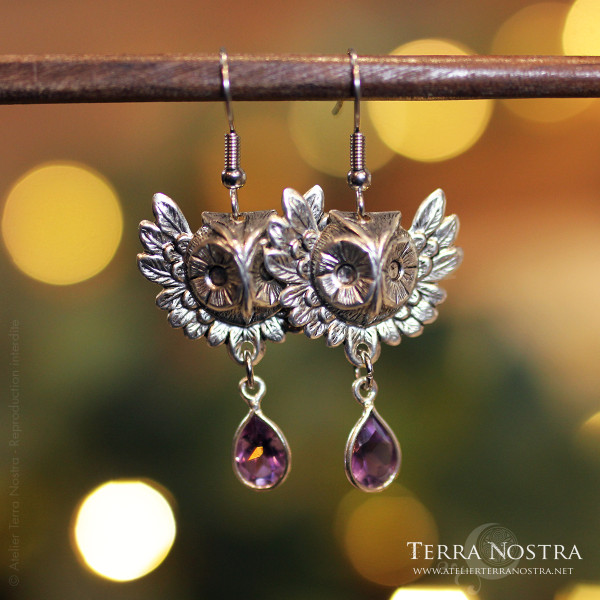 Boucles d'oreilles hibou "Louma" en pierres naturelles