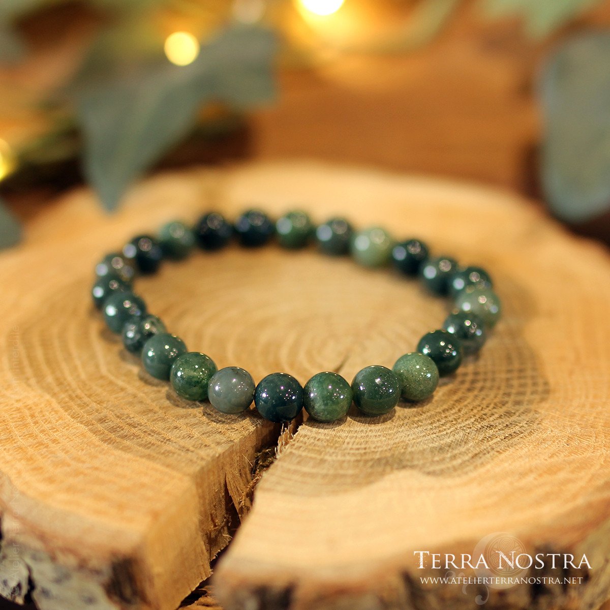 Bracelet boule 8mm Agate Mousse