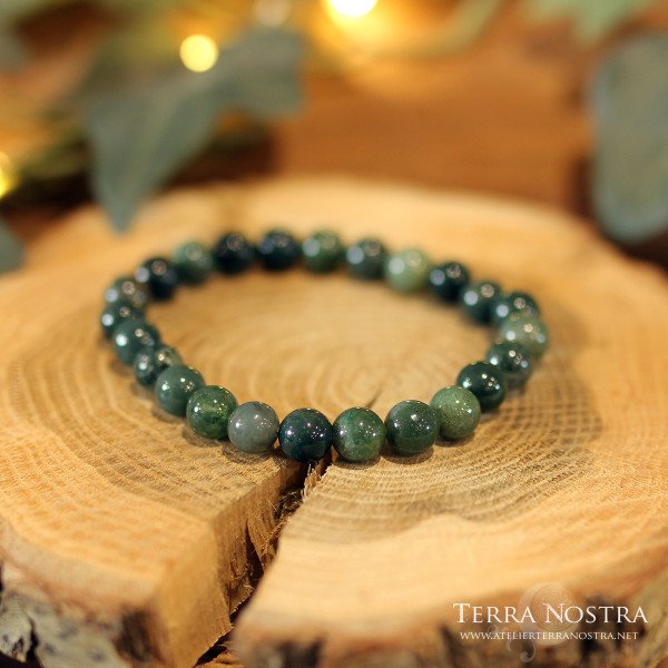 Bracelet boule 8mm Agate Mousse