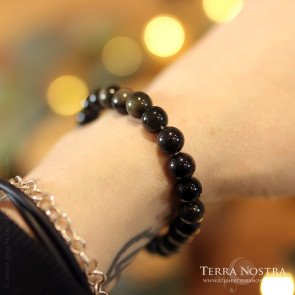 Bracelet boule 8mm Obsidienne dorée