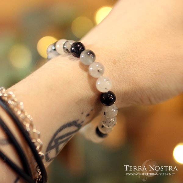Bracelet boule Quartz tourmaline 8mm