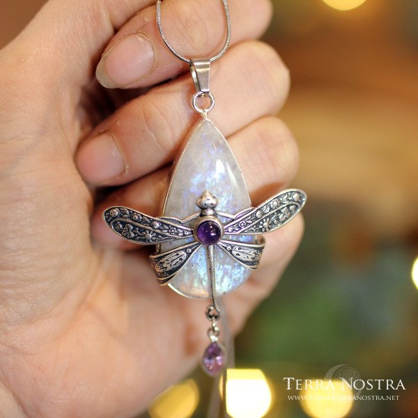 Pendentif "Odonata Nila" — Labradorite blanche