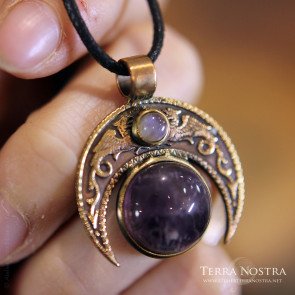 Pendentif "Skiä" — Labradorite blanche et améthyste