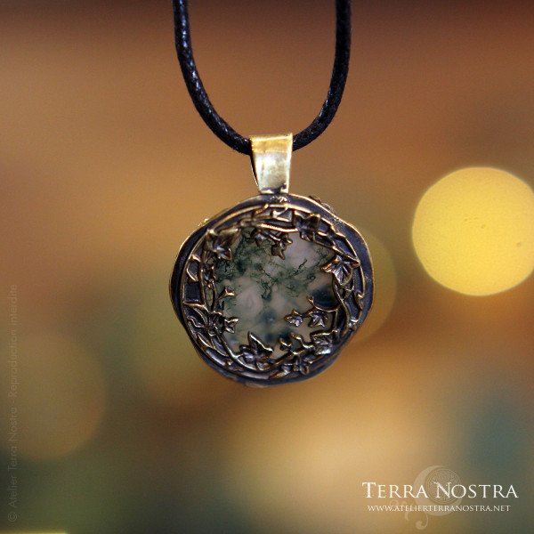 Pendentif réversible "Hedera" — Agate mousse