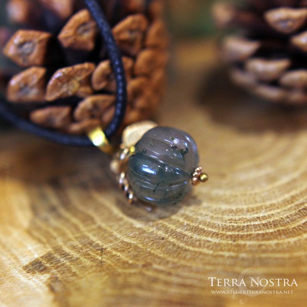 Pendentif citrouille "Harvest" en agate mousse et bronze